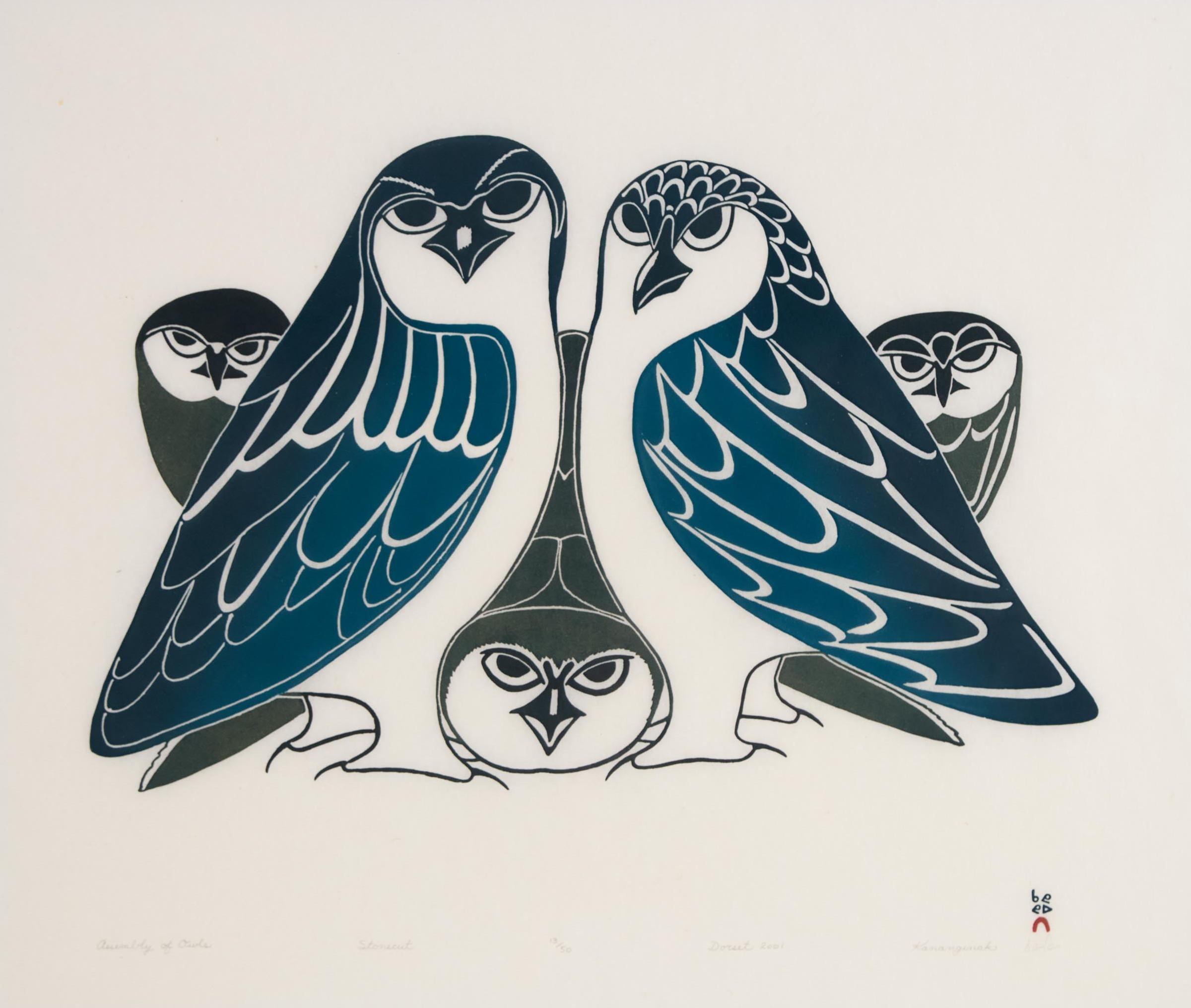 Kananginak Pootoogook (1935-2010) - Assembly Of Owls, 2001