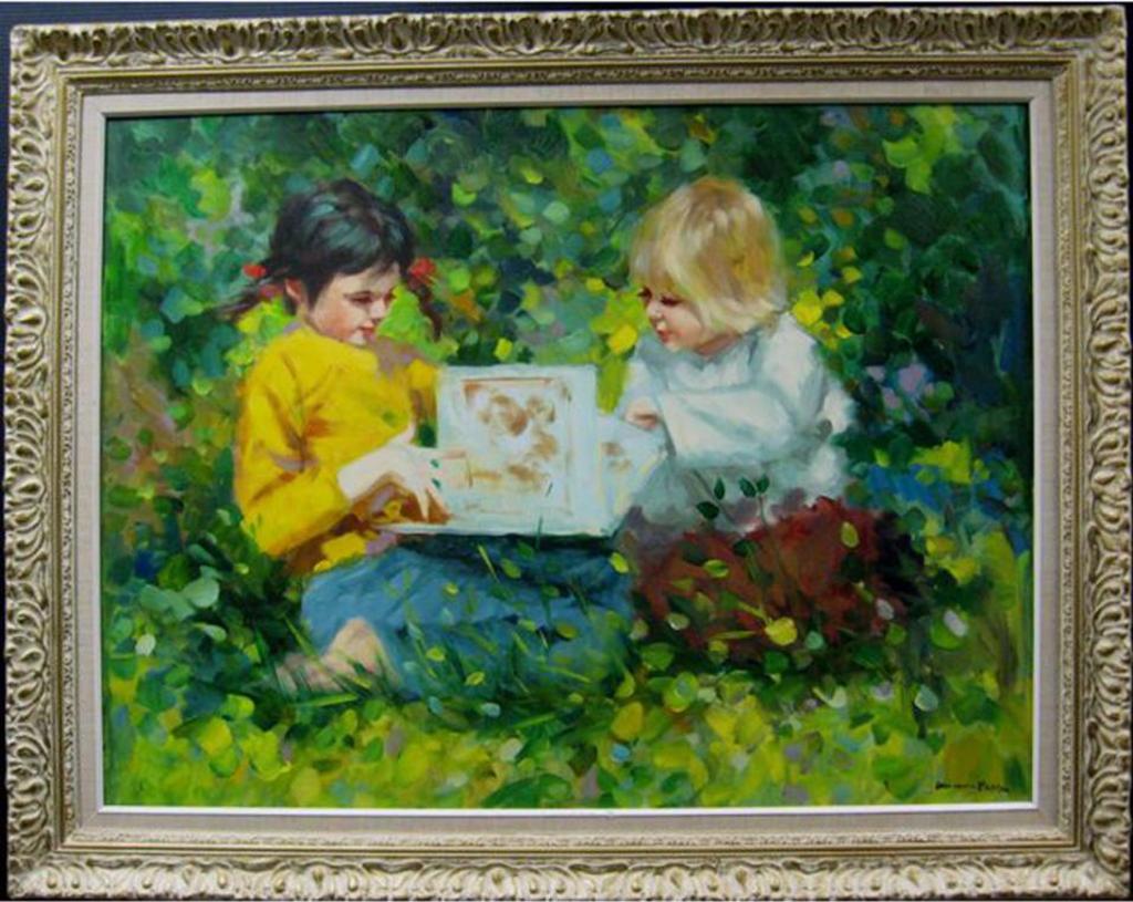 Louis Van Der Beesen (1938) - Children Reading In The Grass