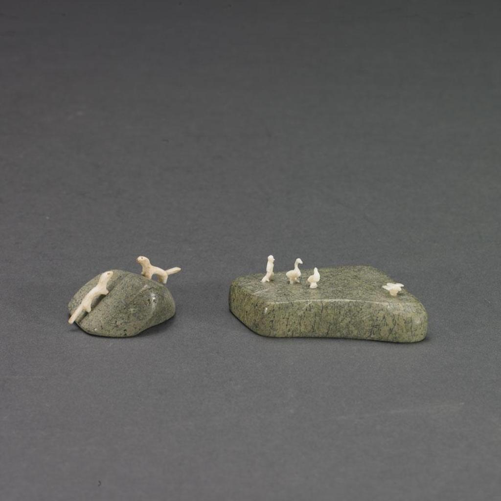 Mark Tungilik (1913-1986) - Two Weasels; Man Chasing Birds