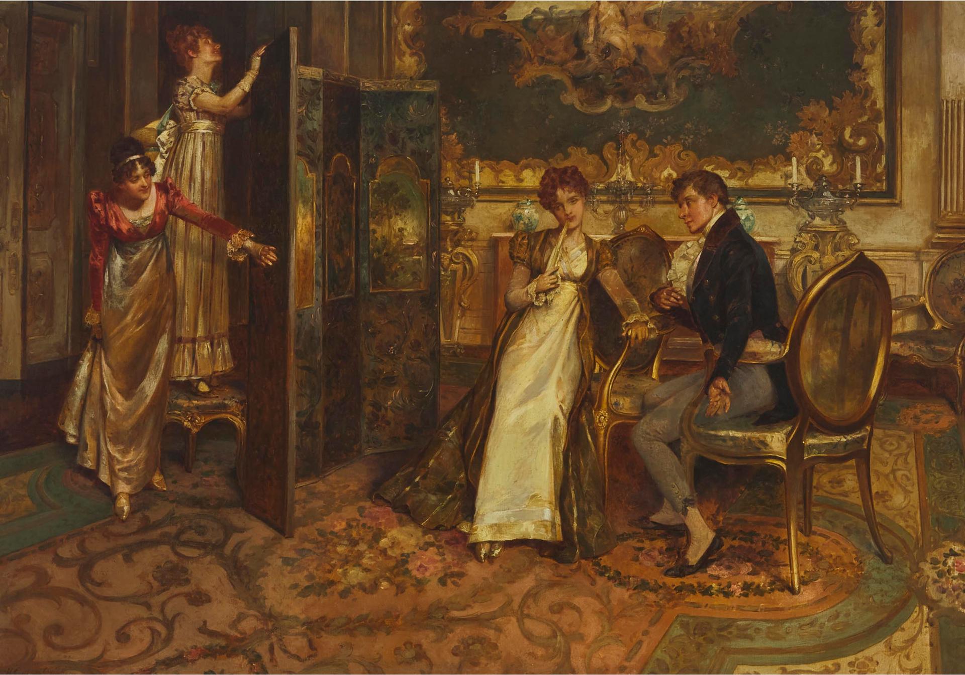 Henry Gillard Glindoni (1852-1913) - Sisters Spying On The Romancing Couple