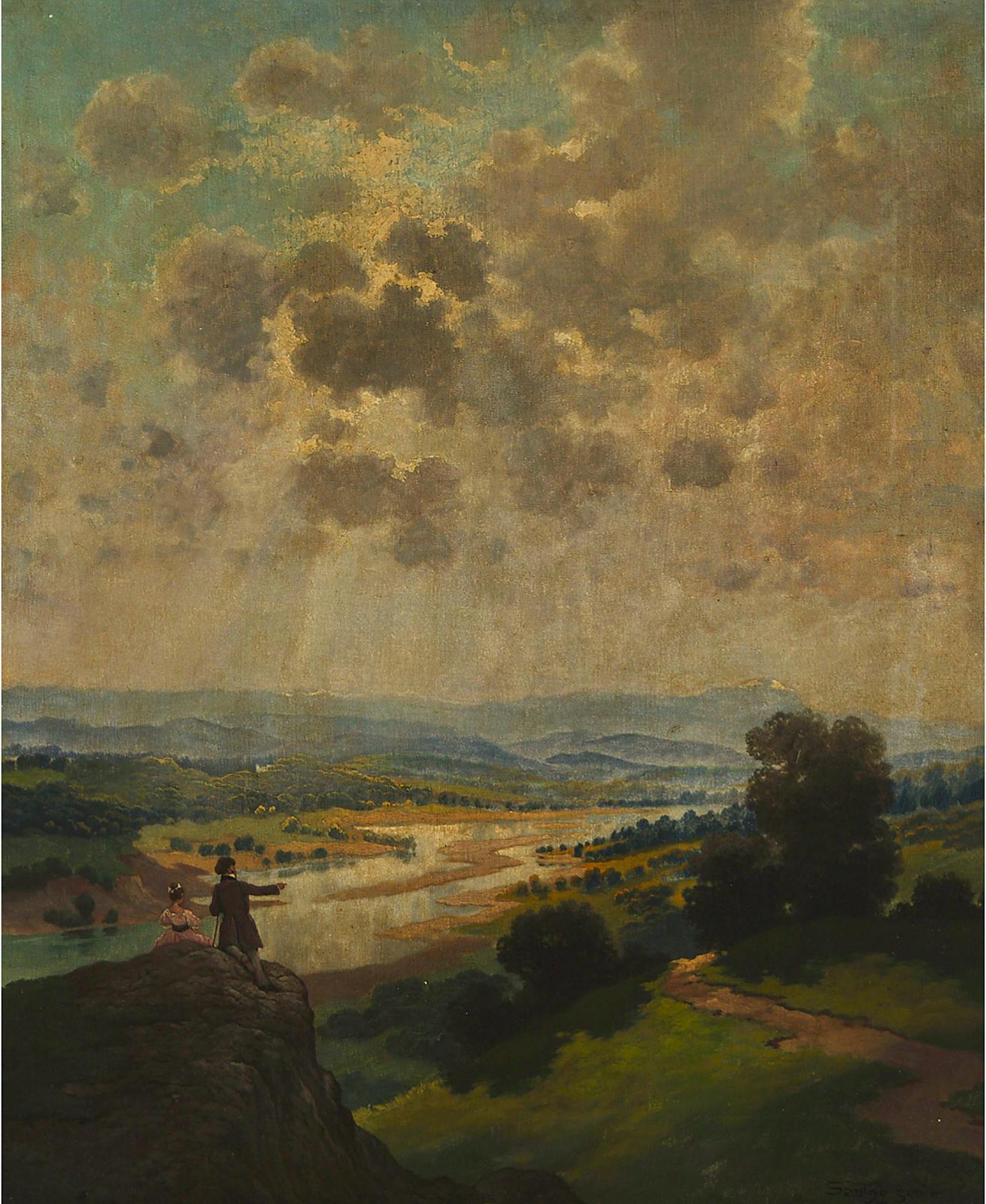 Miklós (Nikolaus) Santhó (1869-1932) - Gentleman And Lady Spectators On A Hillside Looking Out To An Extensive Landscape Below, 1921