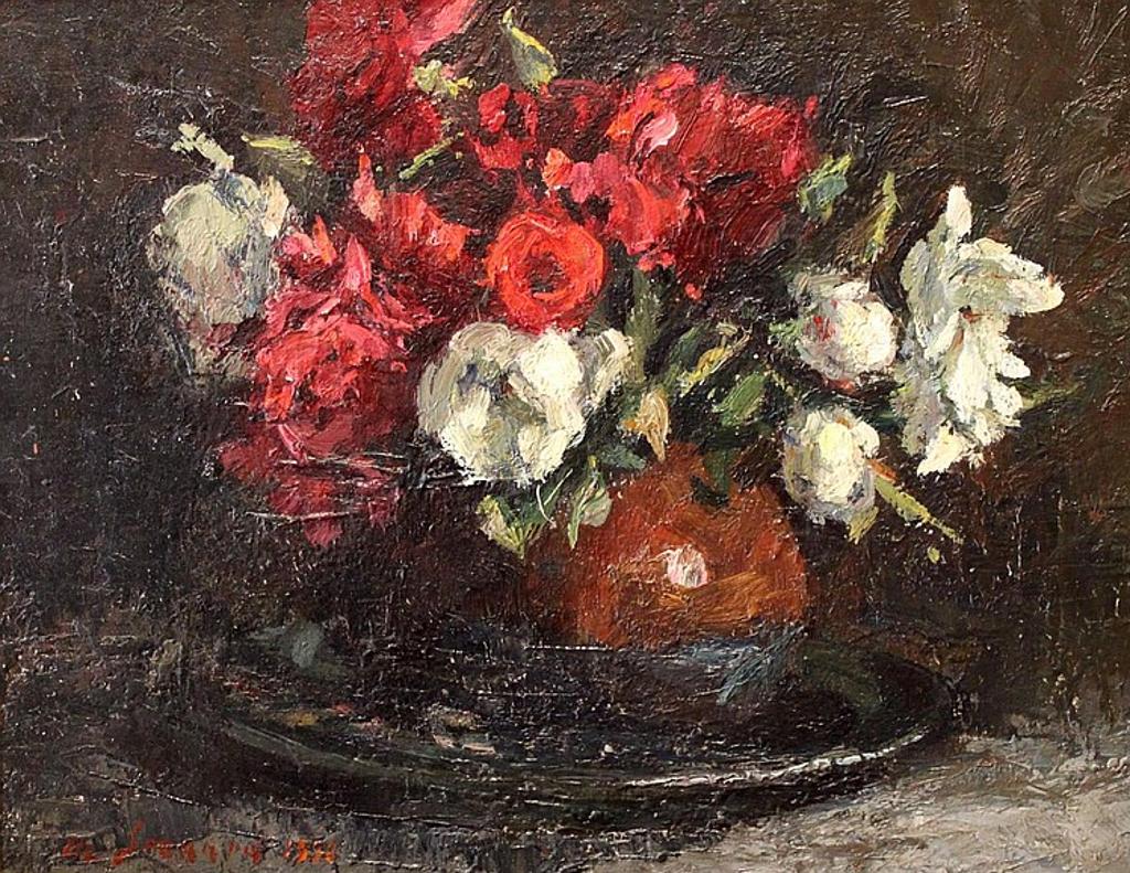 Continental School - Still life with red and white flowers