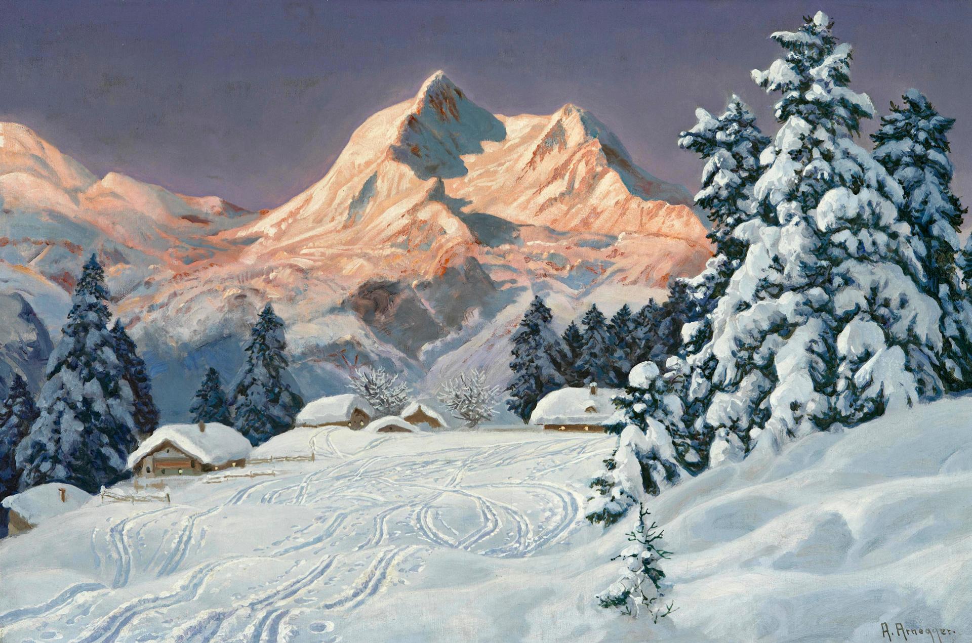 Alois Arnegger (1879-1967) - Swiss Alps, Mont Blanc in the distance