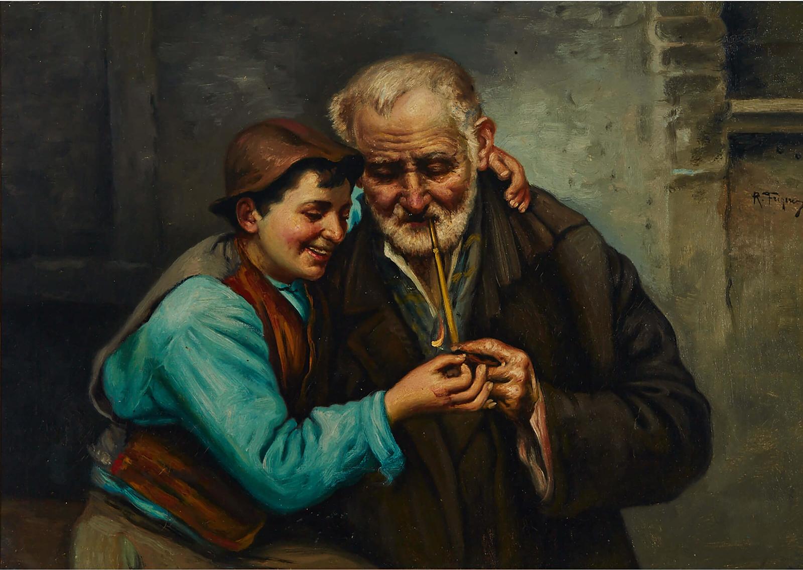 Raffaele Frigerio (1875-1948) - Lighting Grandpa's Pipe