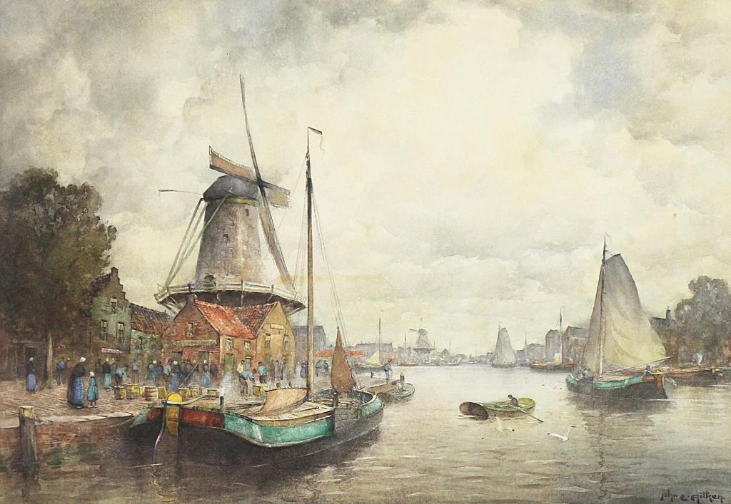 John Ernest Aitken (1881-1957) - Dutch Harbour Scene