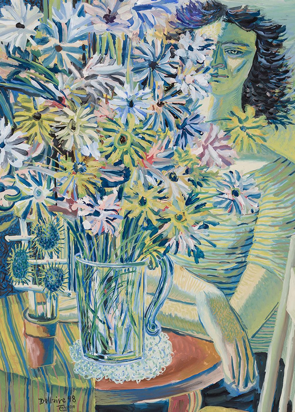 Jean-Philippe Dallaire (1916-1965) - Femme et bouquet de fleurs