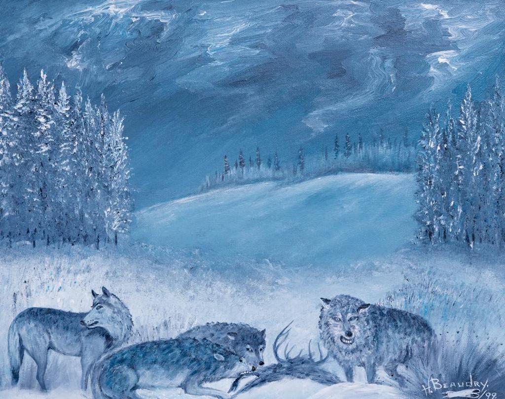 Henry [Askeyjoesno] Beaudry (1921-2016) - Untitled - Wolves Feeding in Winter