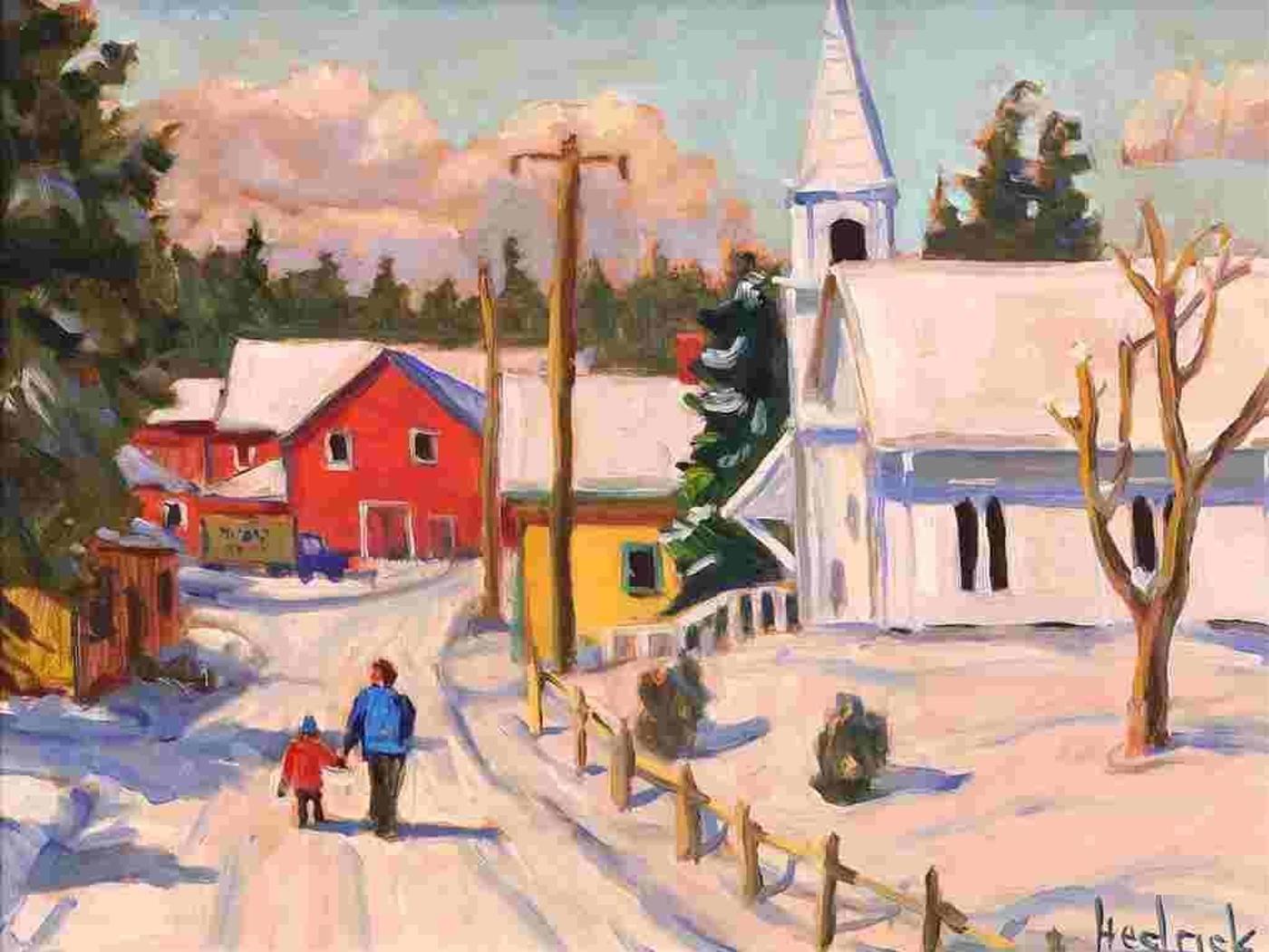 Ron Hedrick (1942) - Village Scene In Winter