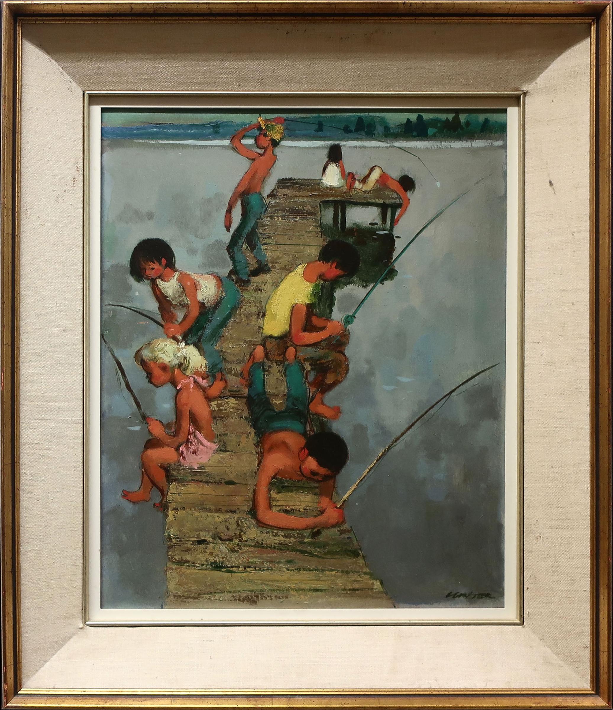 William Arthur Winter (1909-1996) - Untitled (Kids Fishing Off Dock)