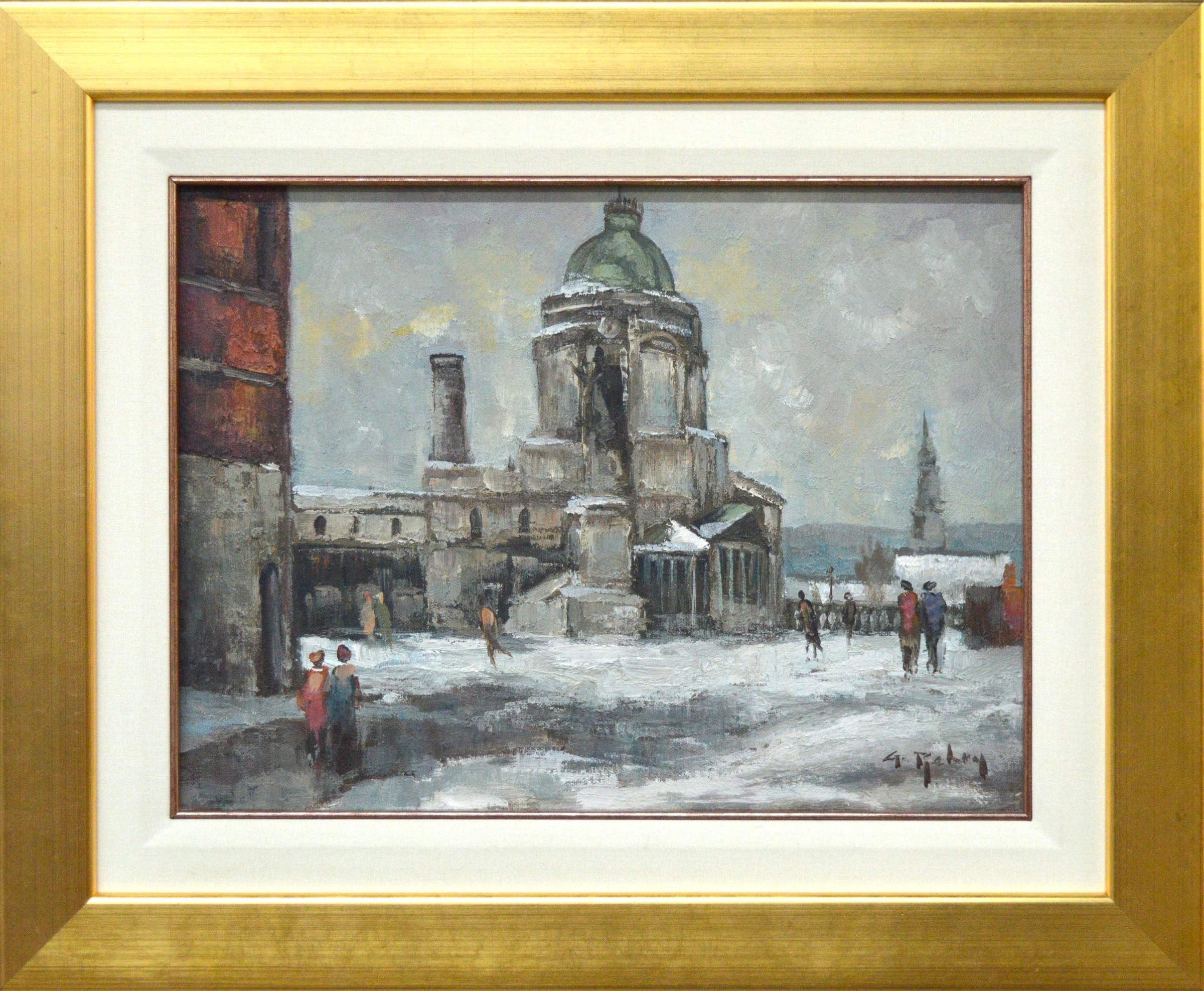 Gaston Rebry (1933-2007) - Place de ville en hiver