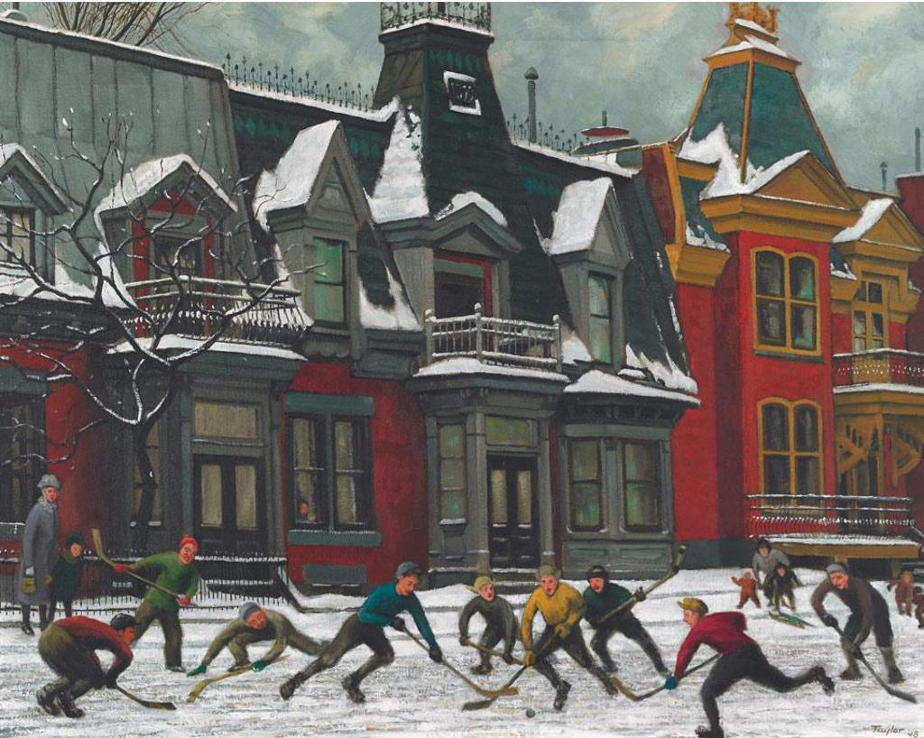 Frederick Bourchier Taylor (1906-1987) - Hockey On Henri Julien Street At Pine Avenue East, Montreal