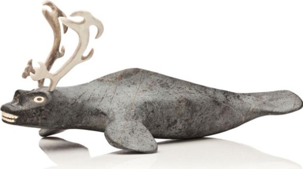 Josiah Nuilaalik (1928-2005) - Whale/Caribou/Human, ca. 1995, Grey stone and antler