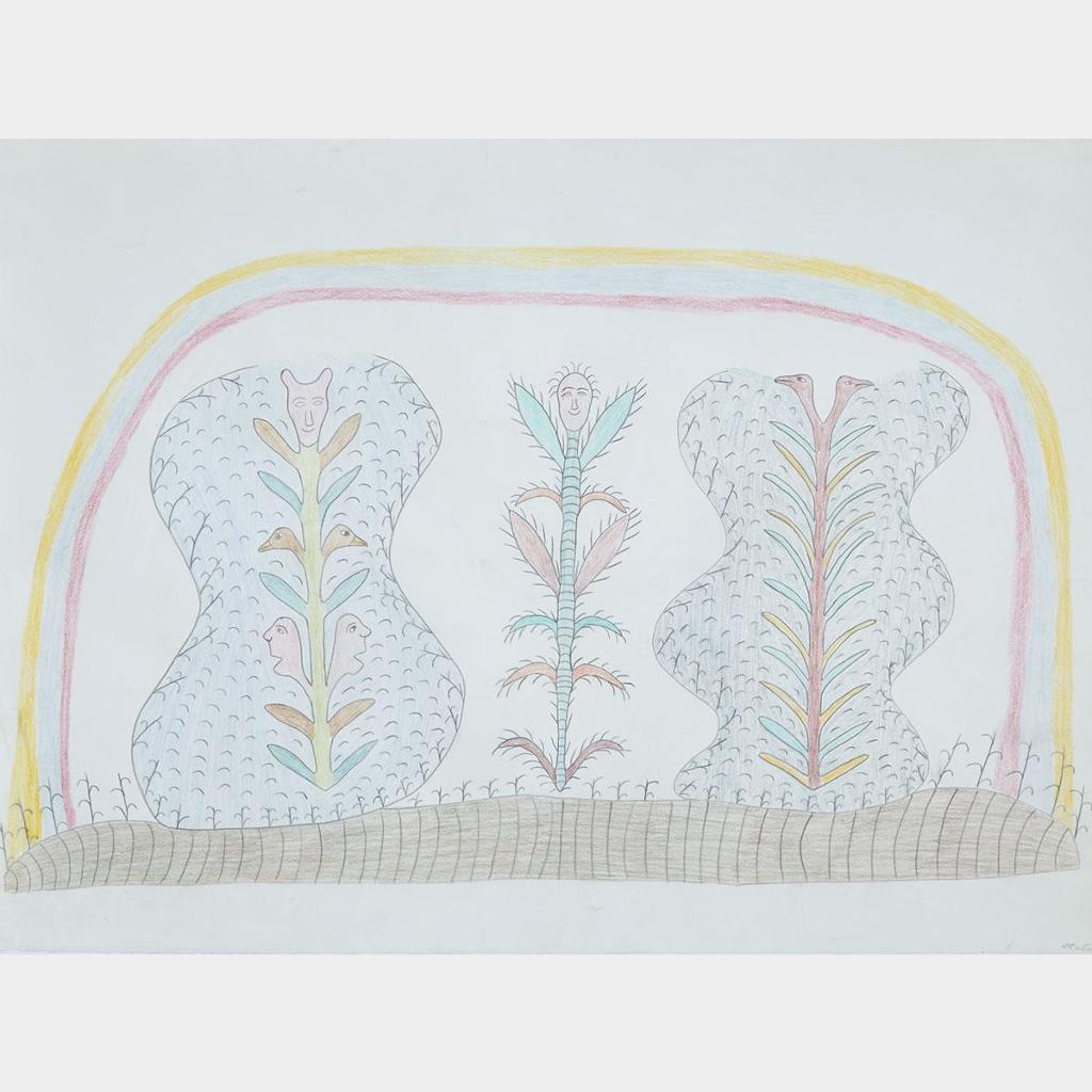 Irene Avaalaaquiaq Tiktaalaaq (1941) - Untitled (Composition With Heads And Foliage)