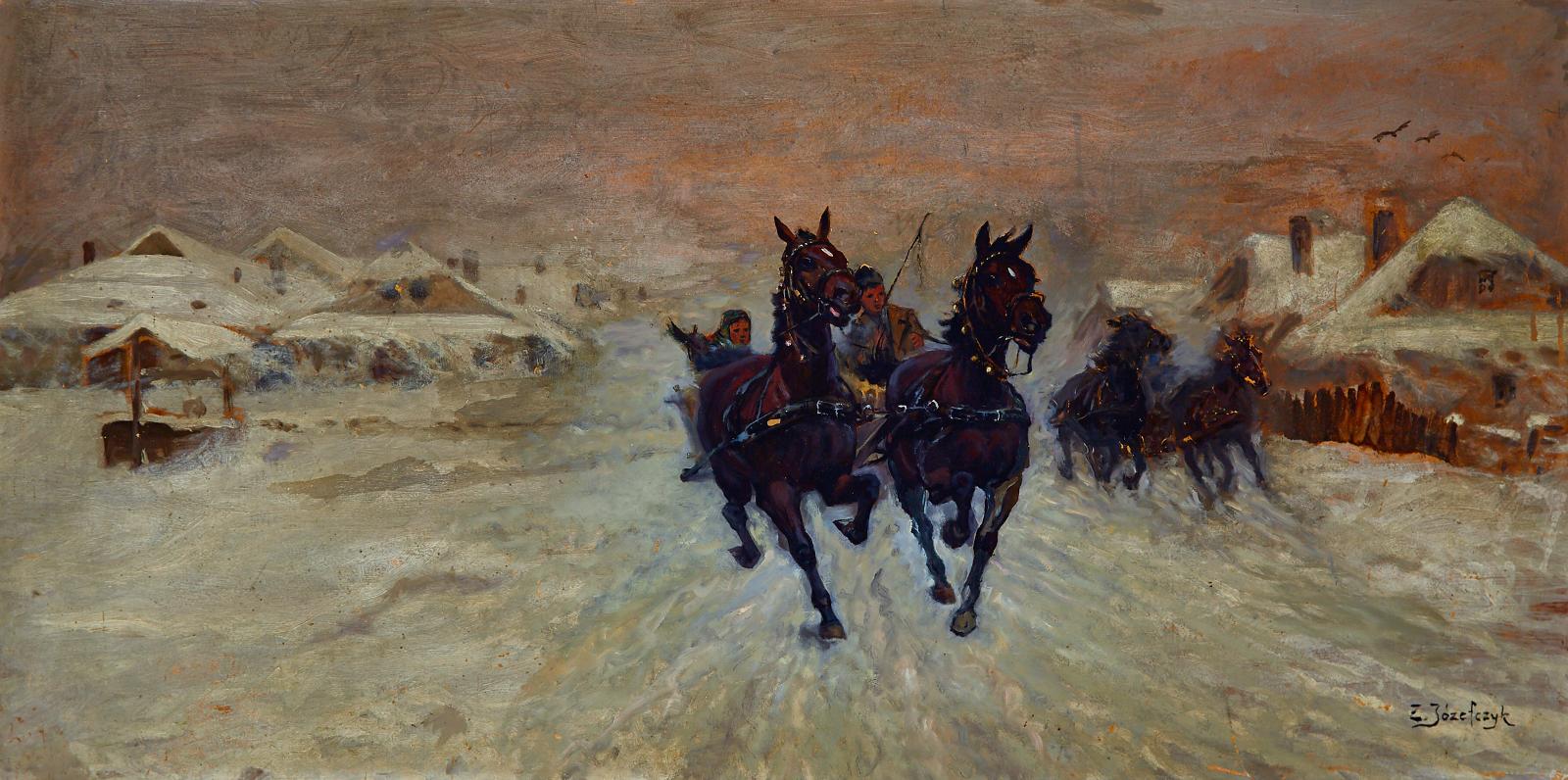 Zygmunt Józefczyk (1881-1966) - Horse Carts In The Winter