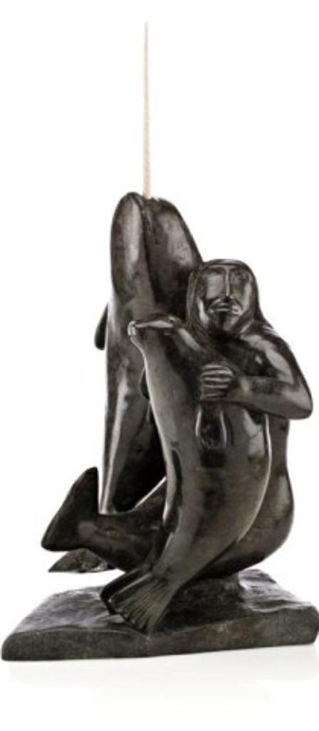 Kelly Pishuktie (1948-1994) - Sea Goddess and Animals, ca. 1988, Dark green stone and ivory