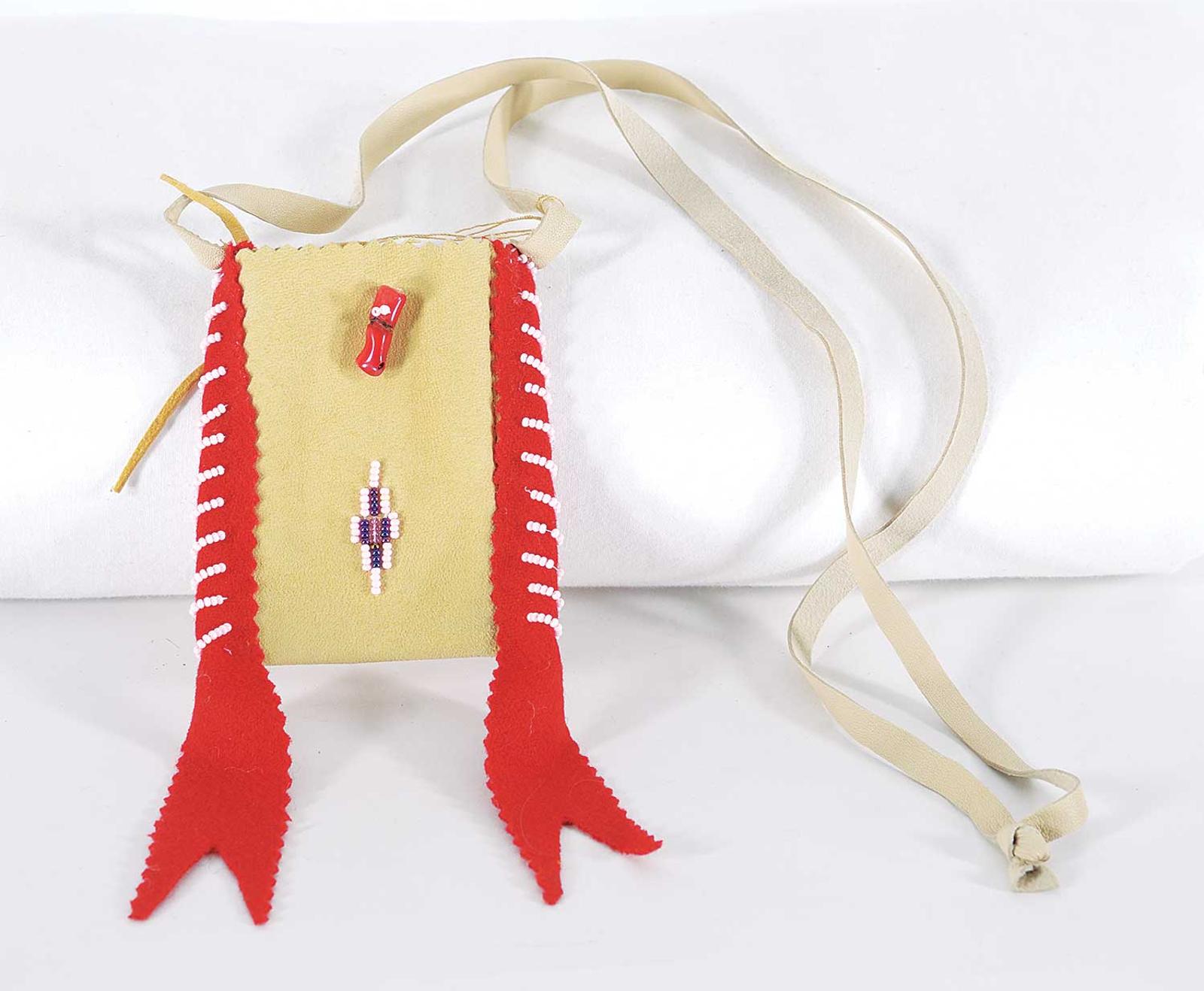First Nations Basket School - Beaded Leather Pouch with Red Tassels