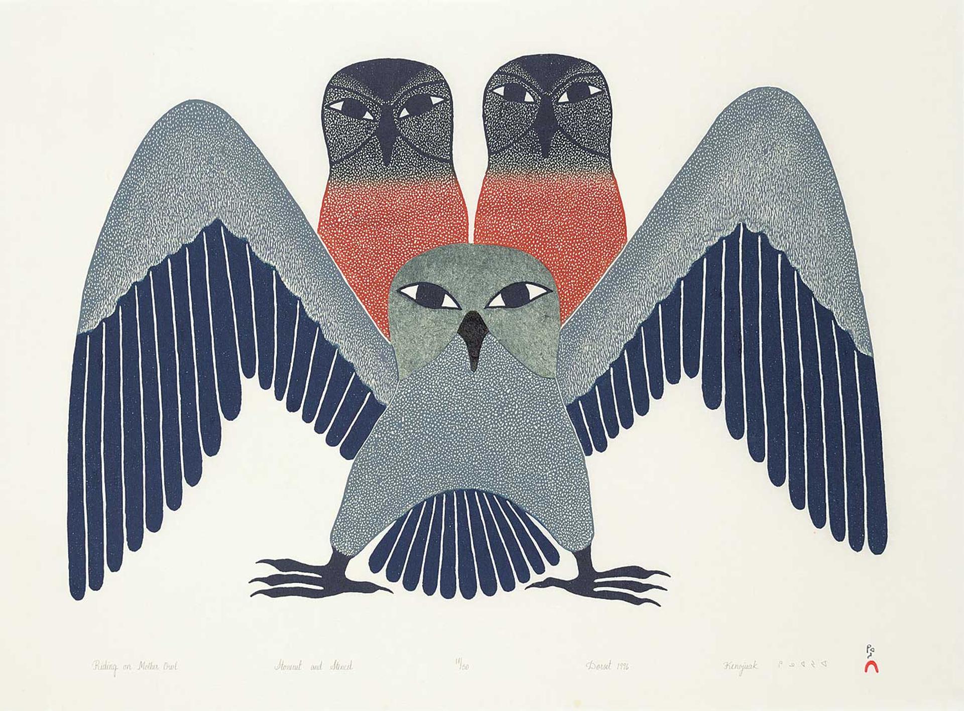 Kenojuak Ashevak (1927-2013) - Riding on Mother Owl  #18/50