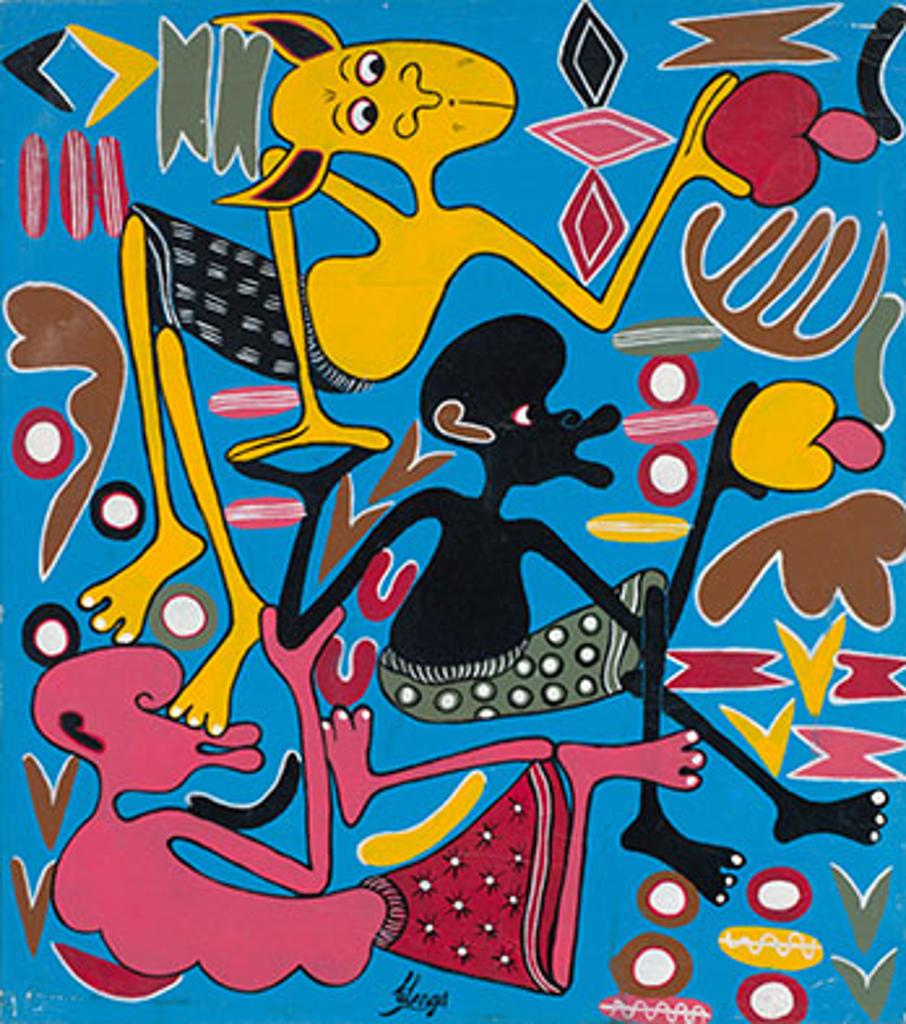 George Lilanga (1934-2005) - Three Figures - Pink, Yellow & Black
