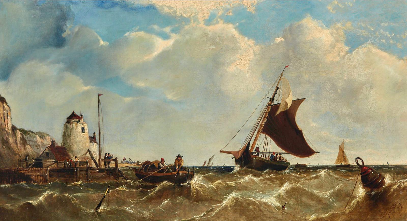 Arthur Joseph Meadows (1843-1907) - Fishing Boats Coming And Going From A Busy Harbour, 1862