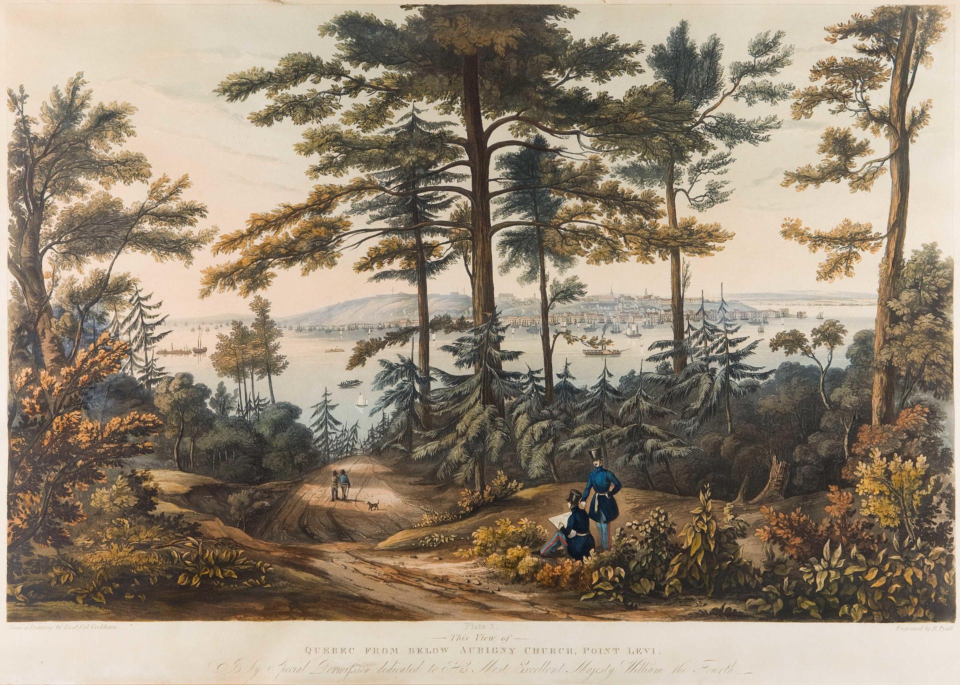 James Pattison Cockburn (1778-1847) - Québec From Below Aubigny Church, Point Levi. Plate 3, by H Pyall, published by Ackerman & Co., London 1833