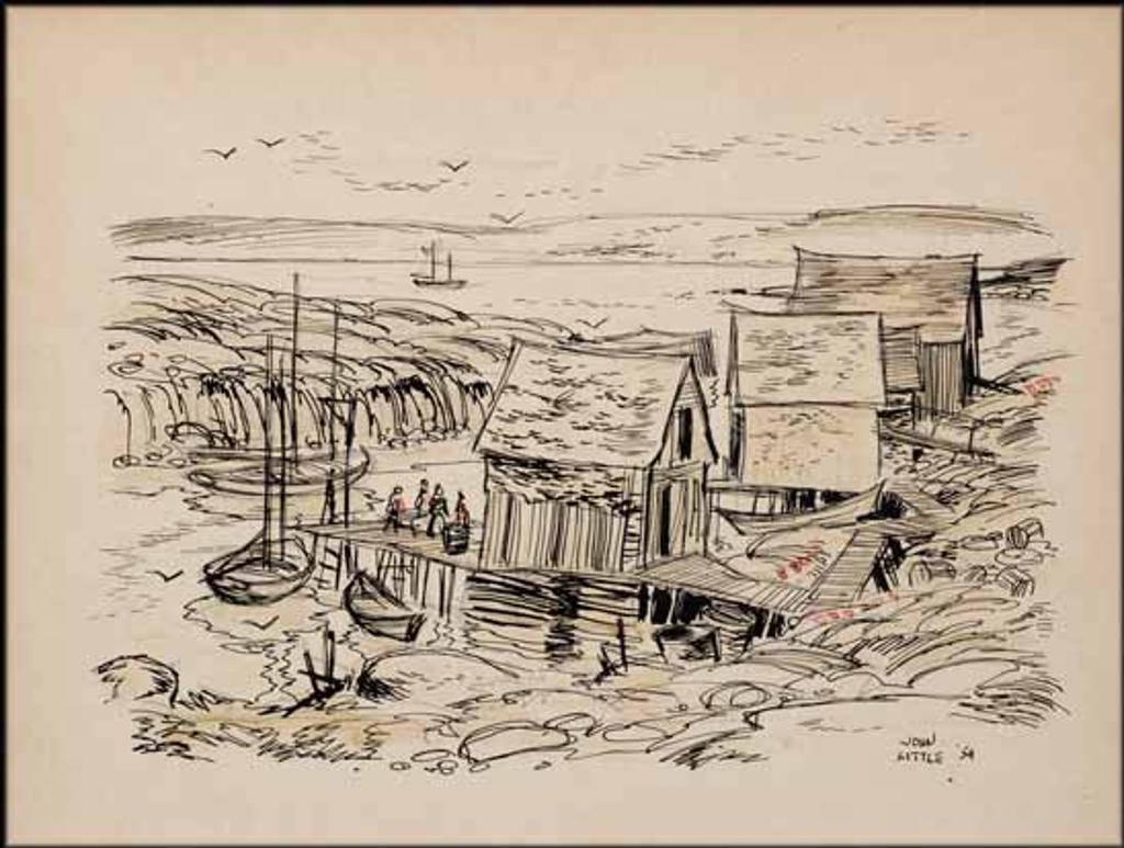 John Geoffrey Caruthers Little (1928-1984) - East Coast Harbour Scene with Boats at Low Tide