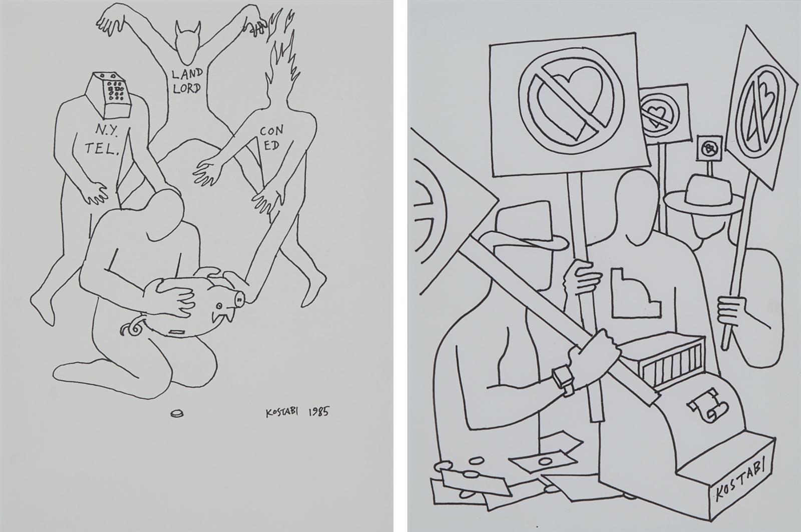 Mark Kostabi (1960) - Untitled (Two Works)