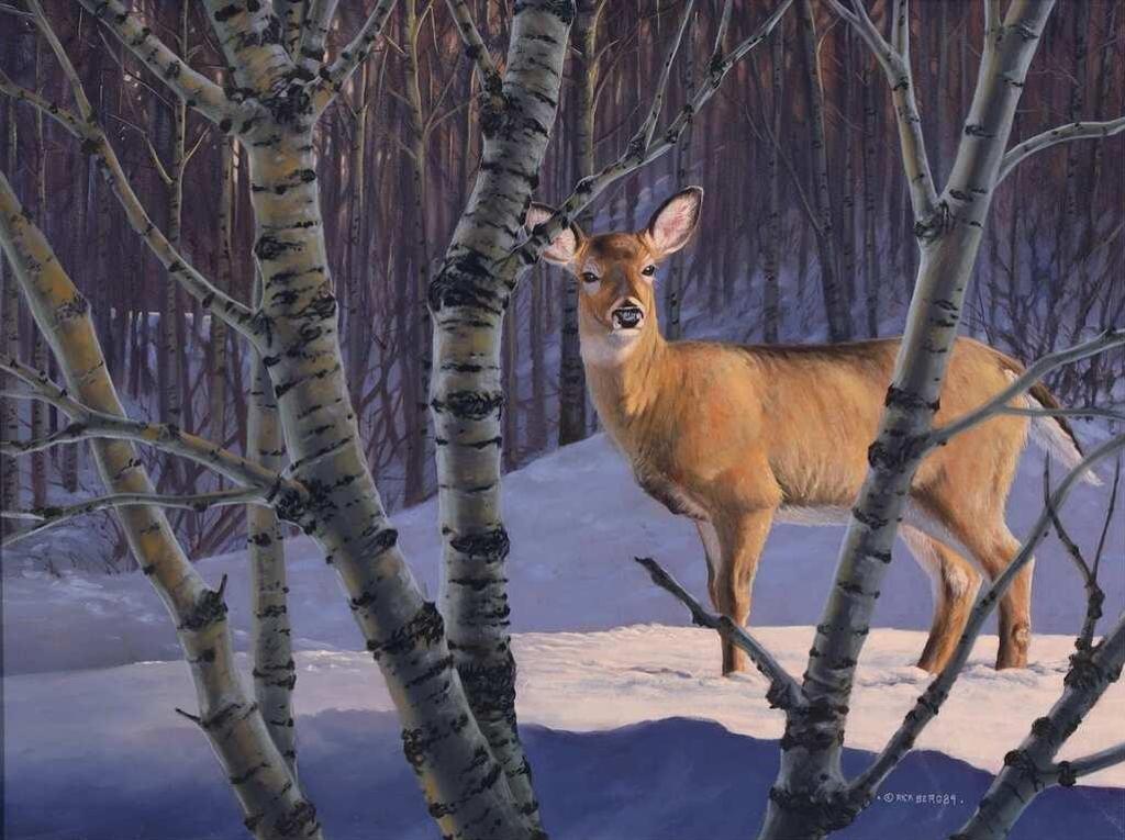 Rick Berg (1956) - Deer In Dappled Forest Light; 1989