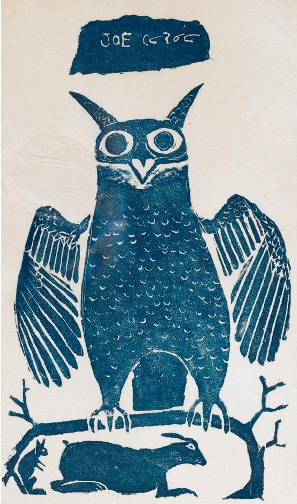 Joe Talirunili (1893-1976) - Untitled (Large Owl On A  Branch, Rabbit & Lemming)