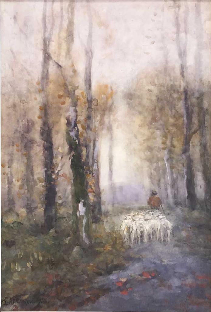 William Edwin Atkinson (1862-1926) - Shepherd with flock