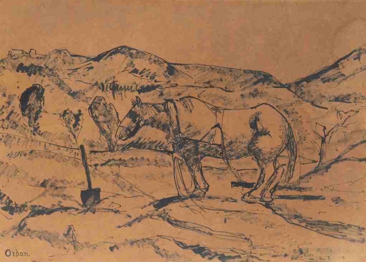 Desiderius Dezso On (1884-1986) - Scene with Workhorse