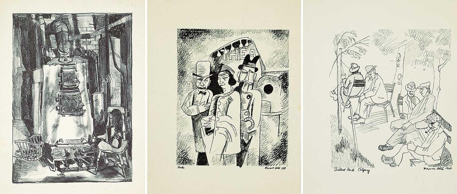 Maxwell Bennett Bates (1906-1980) - Three Bates Prints [Untitled - John Snow's Furnace / Central Park, Calgary / Theatre]