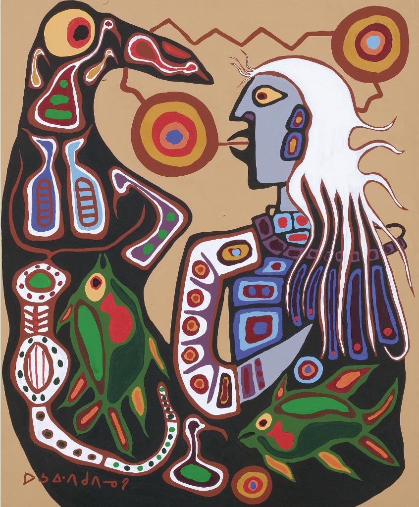 Norval H. Morrisseau (1931-2007) - Spirit Shamen With Totem Thunderbird