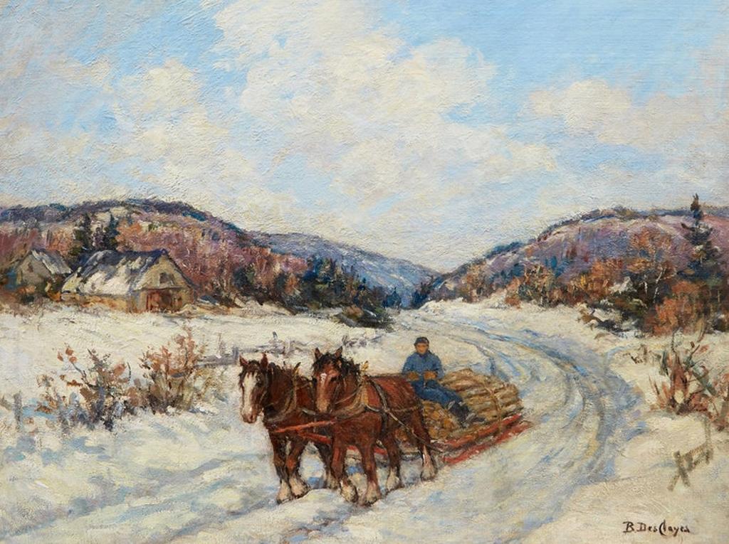 Berthe Des Clayes (1877-1968) - Hauling Logs (Winter in Laurentians)