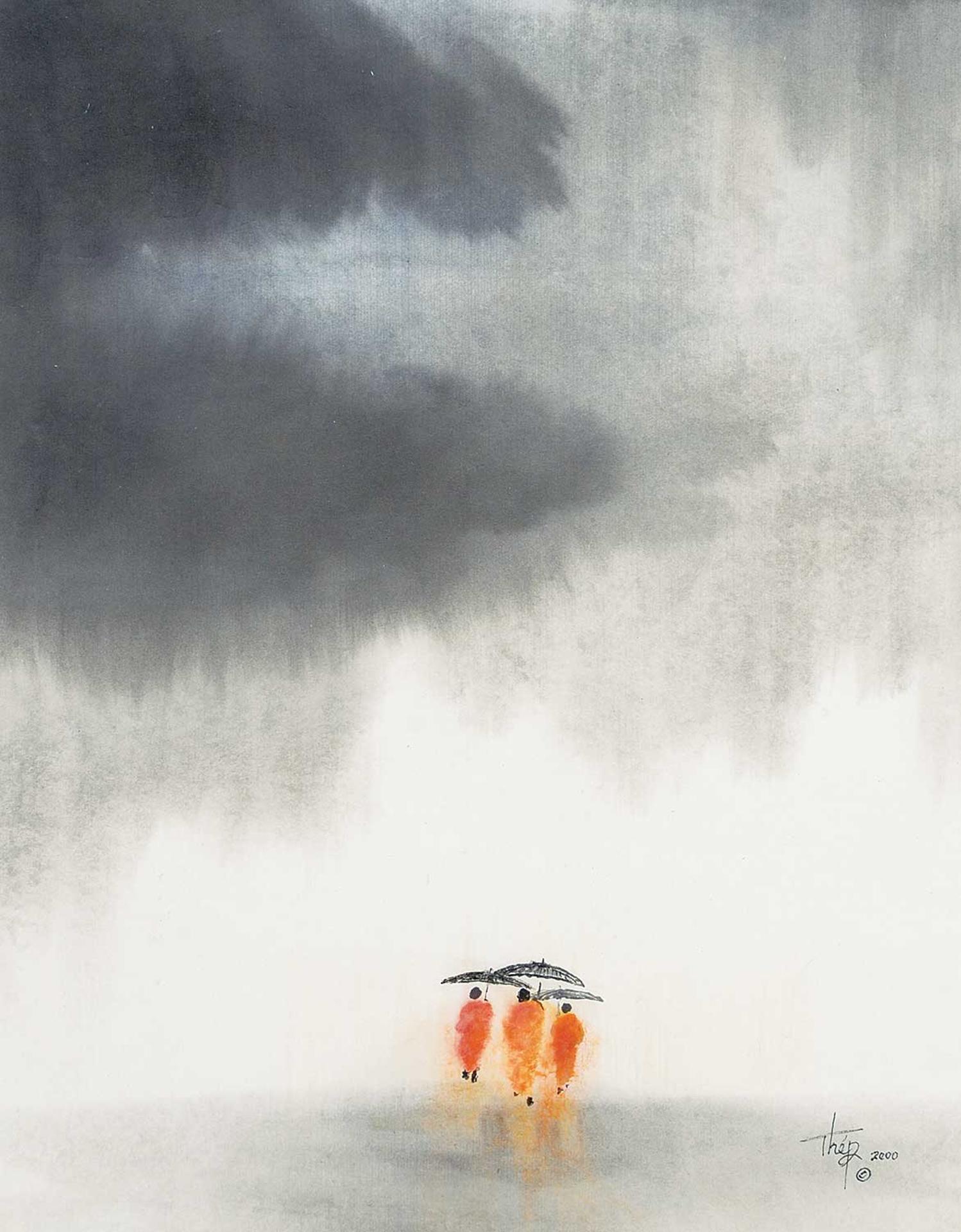 Thep Thavonsouk - Untitled - Three Monks in the Rain