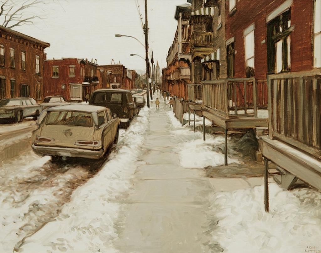 John Geoffrey Caruthers Little (1928-1984) - Une journée de mars, Rue Hibernia, Pointe St. Charles, Montréal