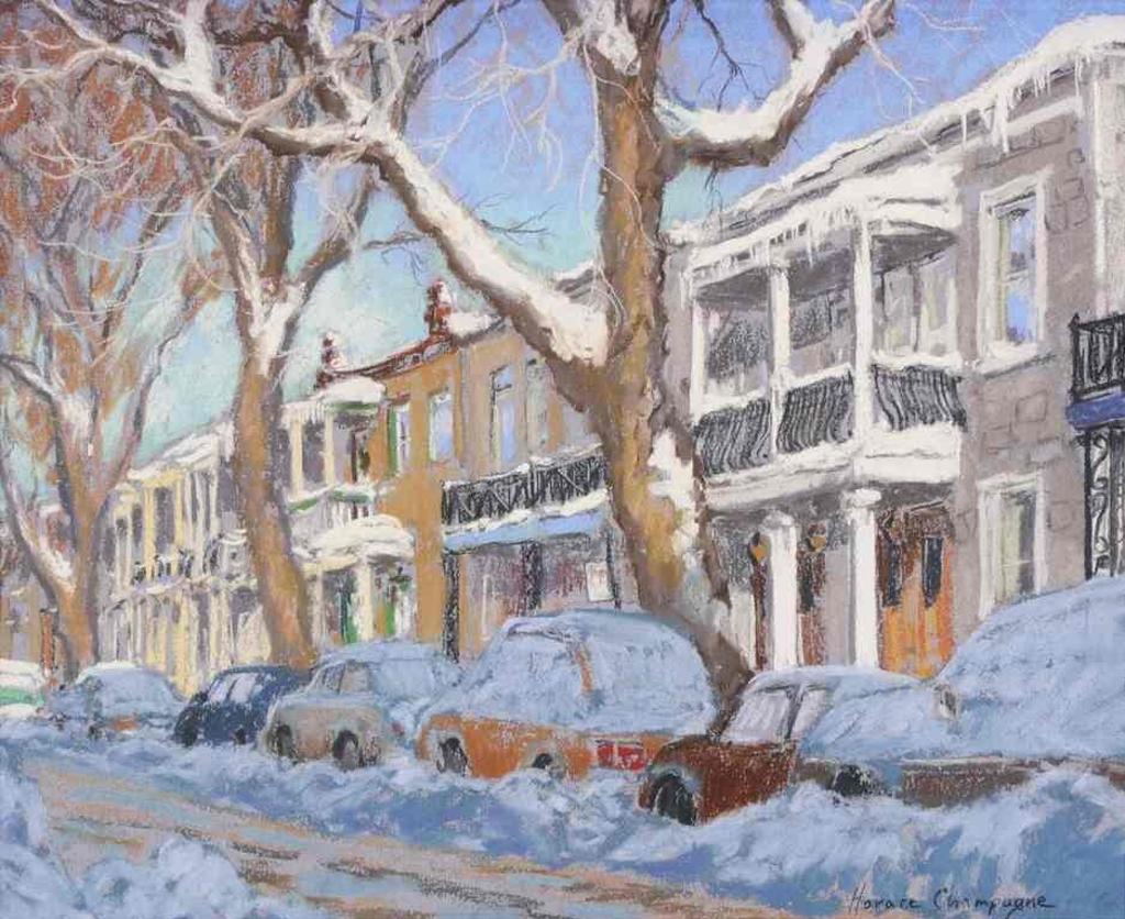 Horace Champagne (1937) - Early Morning After The First Snowstorm (St-Andre St. Off Mount Royal, Montreal, P.Q.); 1984