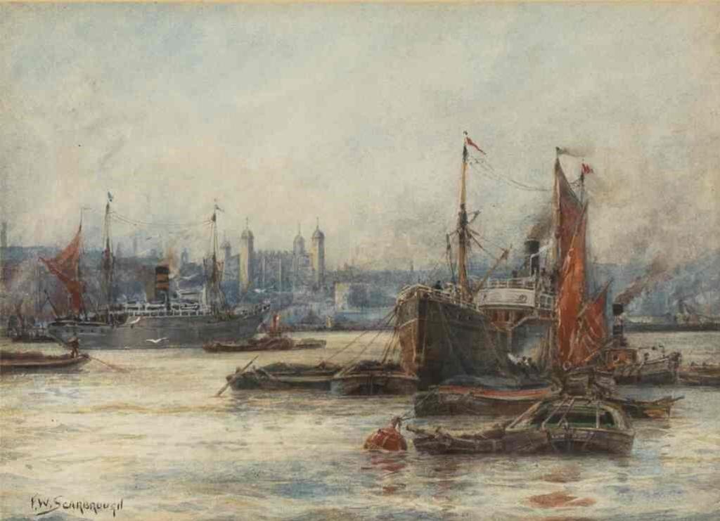 Frederick William Scarborough (1860-1939) - Untitled (On the Thames, Tower of London)