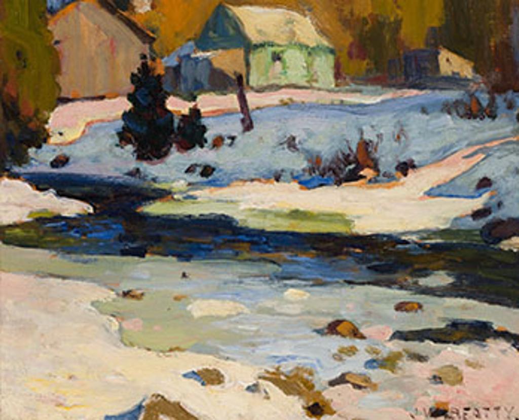 John William (J.W.) Beatty (1869-1941) - Sketch for Winter Sunshine, Bellefountain [sic] (Cabin at River's Edge in Winter)