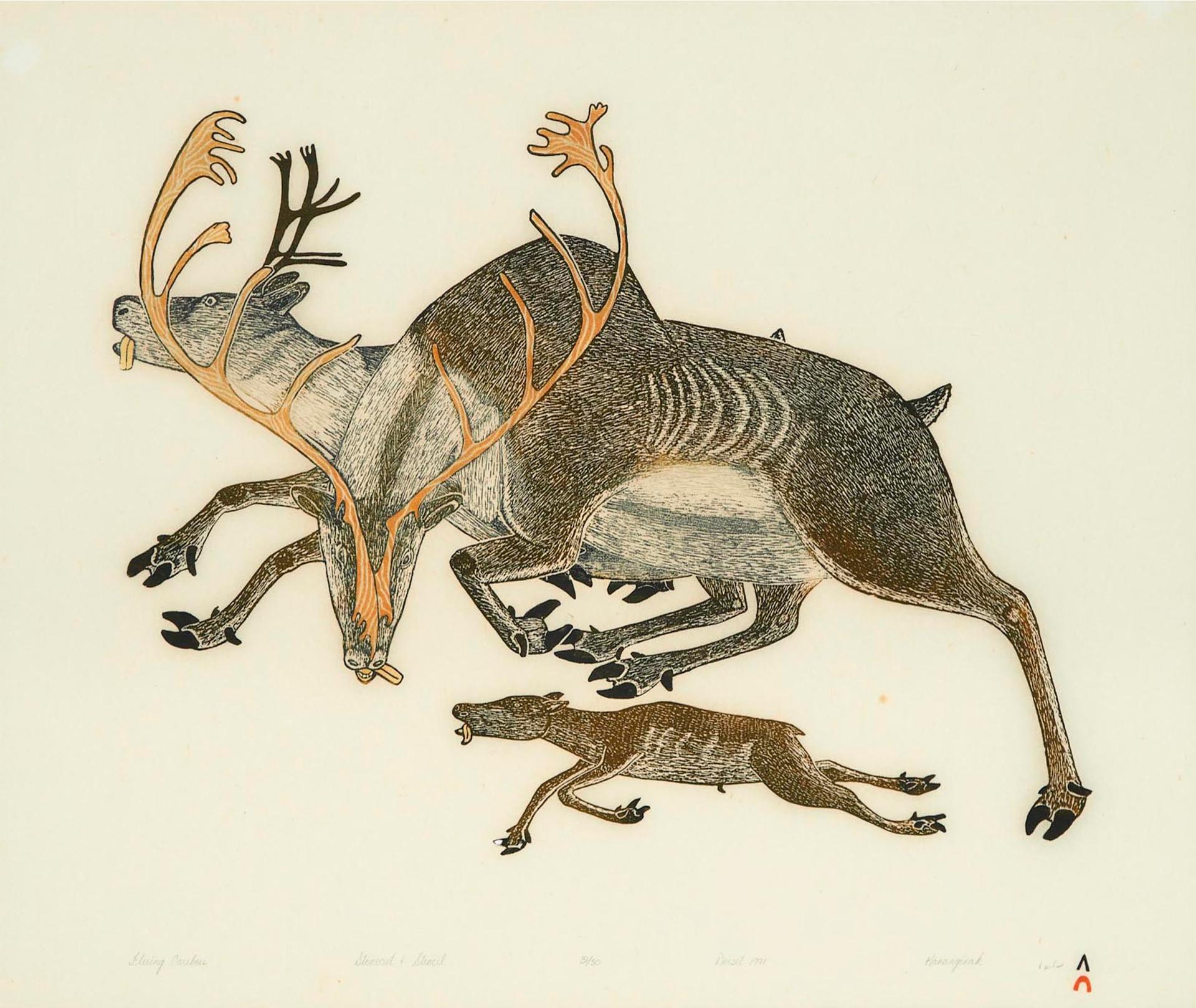 Kananginak Pootoogook (1935-2010) - Fleeing Caribou, 1991