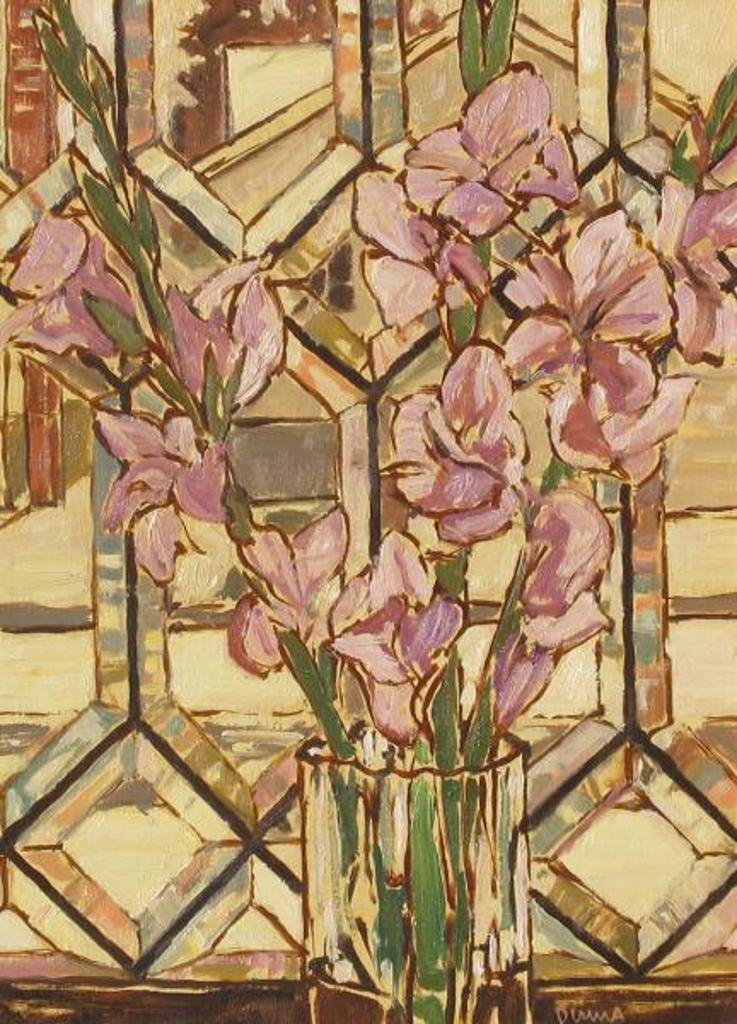 William (Bill) Duma (1936) - Flowers By A Stained Glass Window