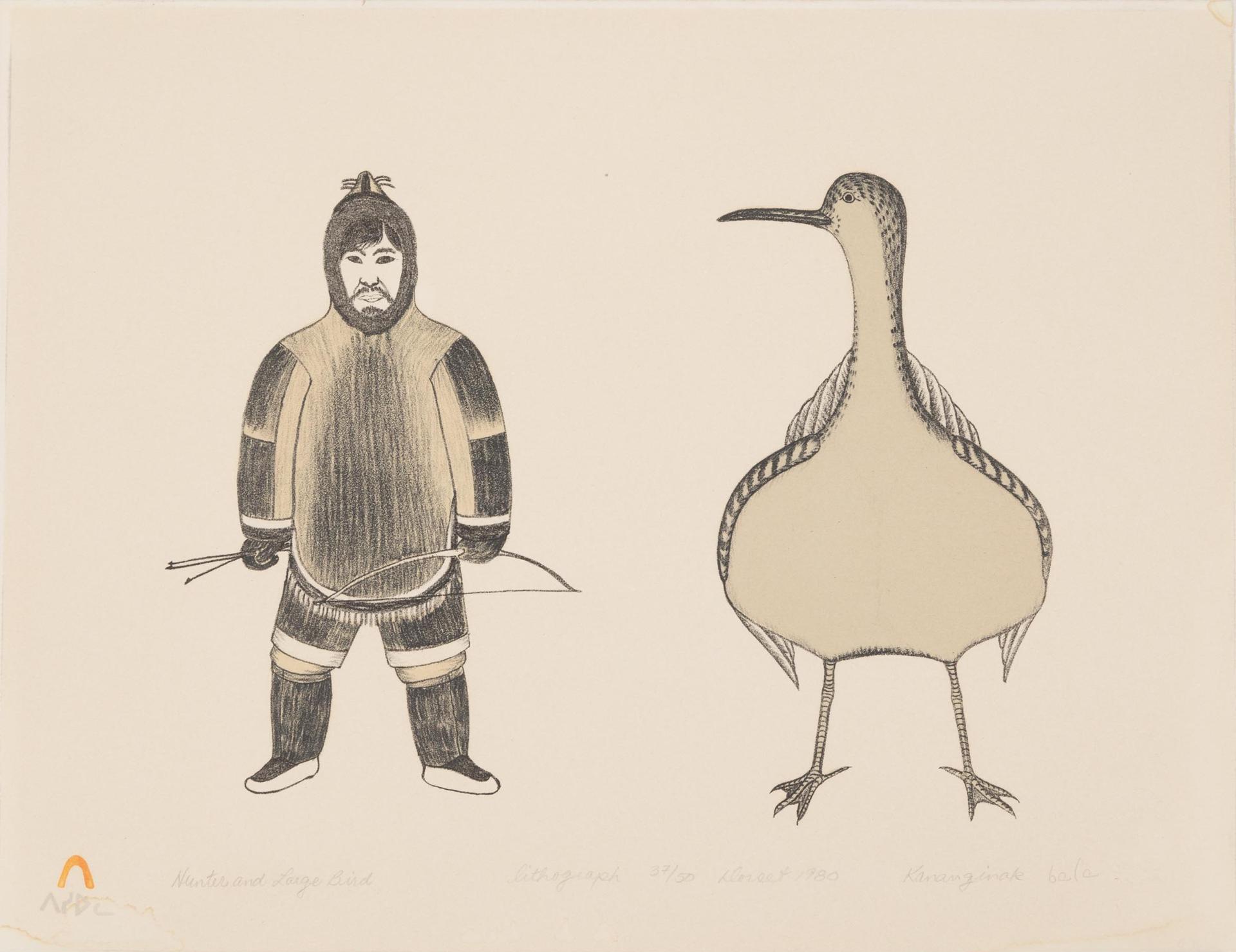 Kananginak Pootoogook (1935-2010) - Hunter And Large Bird, 1980