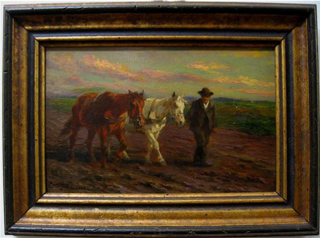 Celesztin Pallya (1864-1931) - Farmer With Two Horses