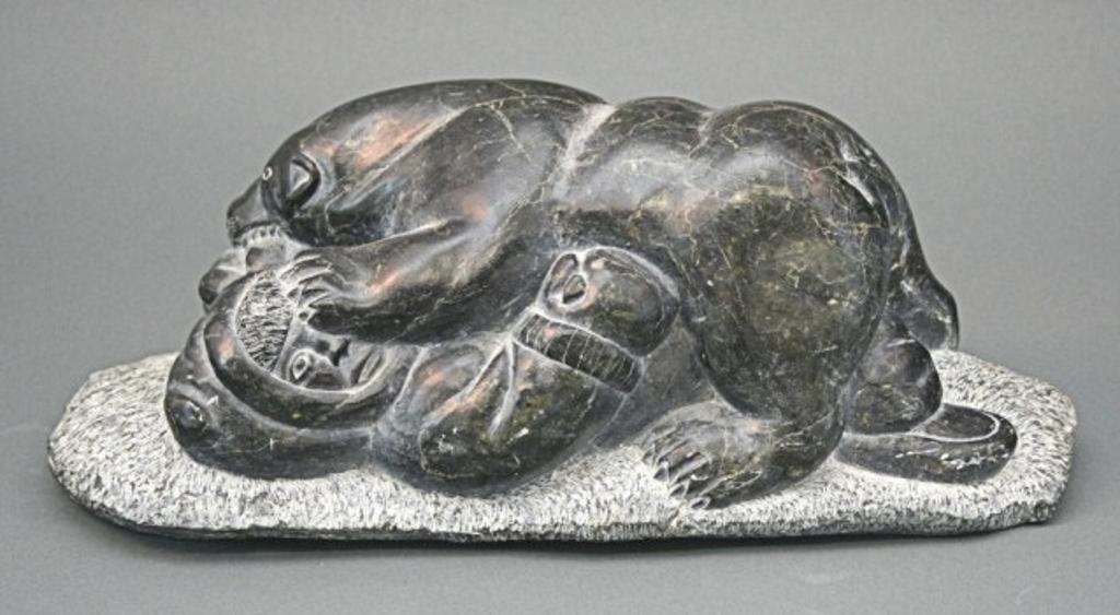 Lucassie Echalook (1942) - Inuit Stone Carving of a Polar Bear Attack