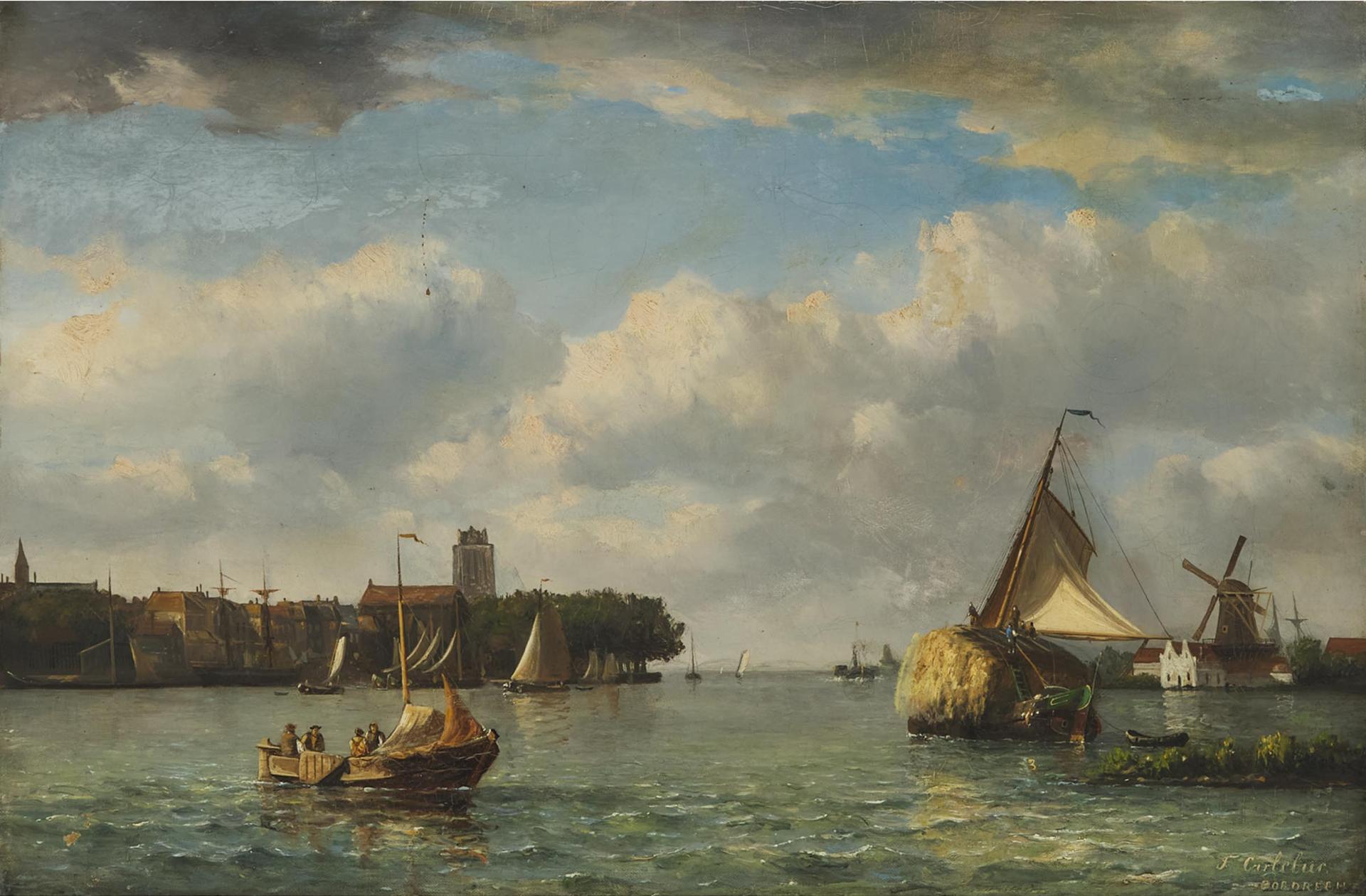 Francois Carlebar of Dordrecht - Pair Of Marine Views With People manning Boats