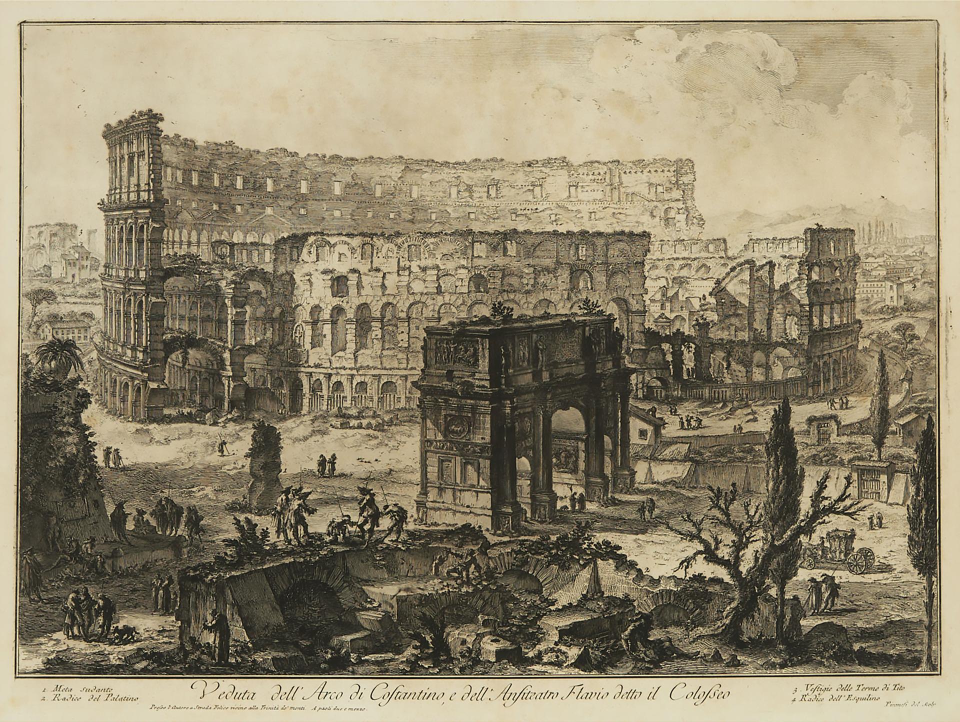 Giovanni Battista Piranesi (1720-1778) - Veduta Dell'arco Di Constantino, E Dell'anfiteatro Flavio, Detto Il Colosseo   (From veduta Di Roma), 1771 [hind, 56]