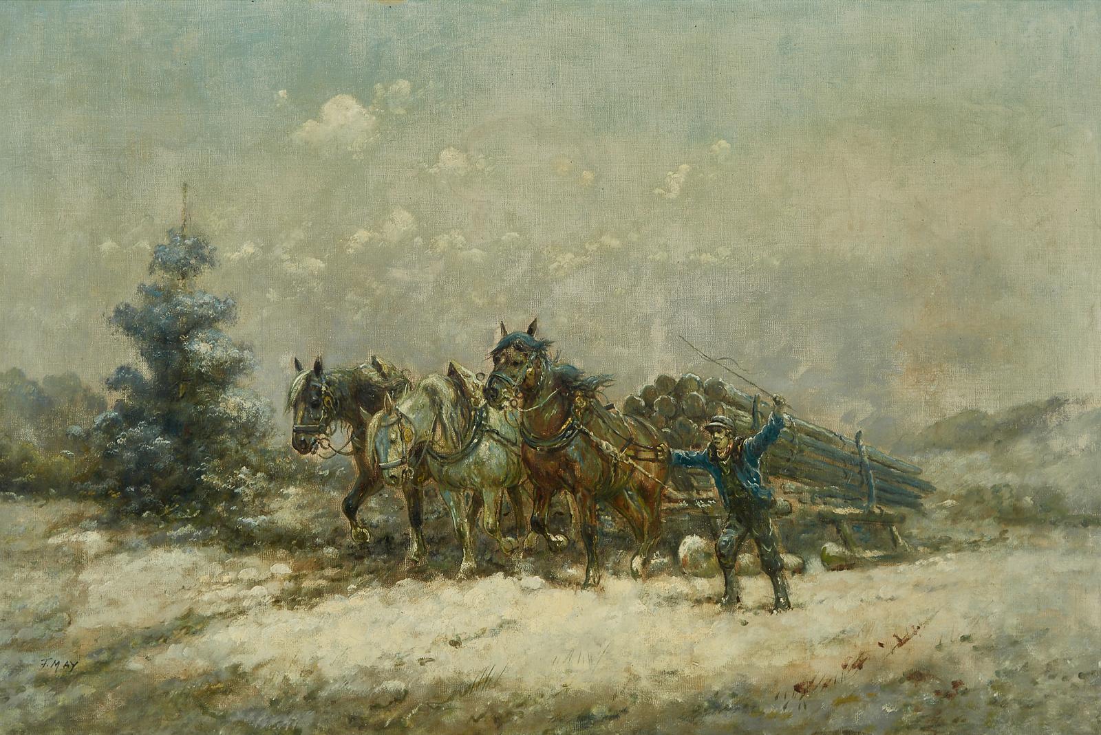 Ferdinand May (1879-1962) - Horse Team Hauling A Full Timber Wagon