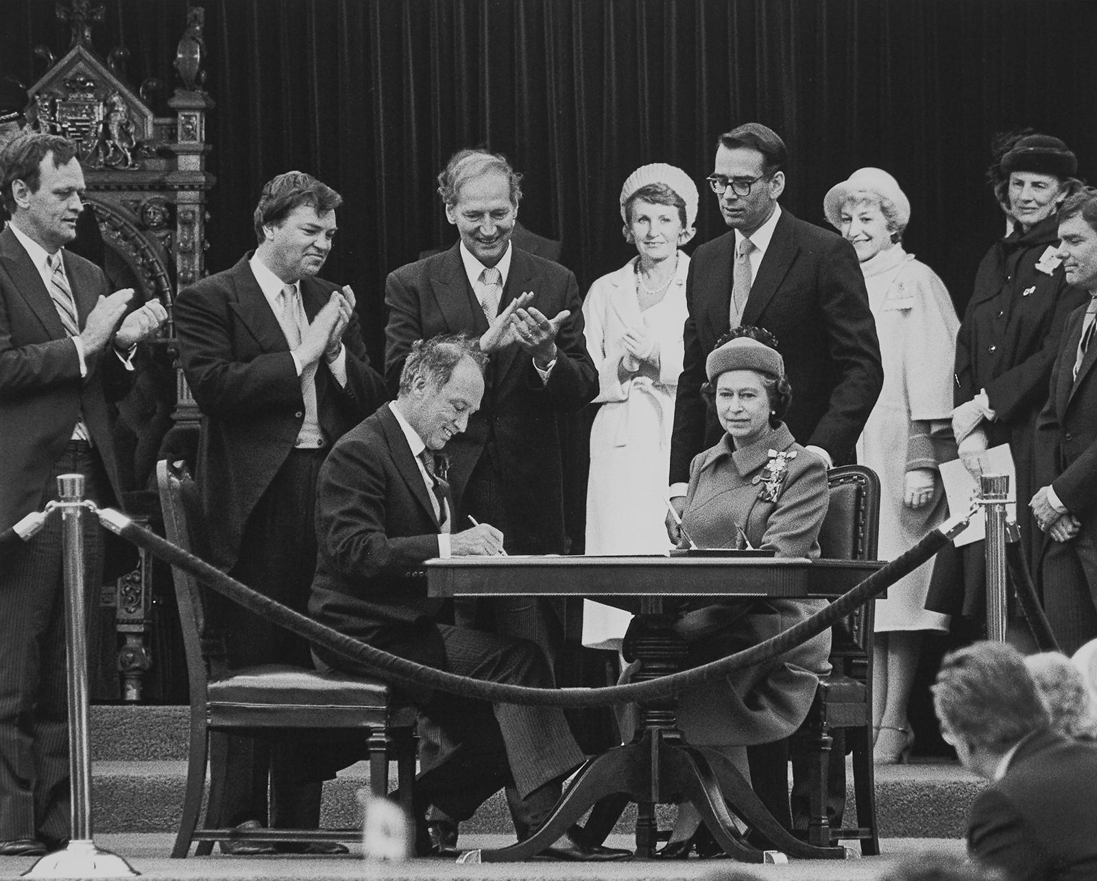 Ron Poling for The - Queen Elizabeth Ii With Pierre Elliot Trudeau Signing The Canadian Constitutional Proclamation, Ottawa, April 17, 1982