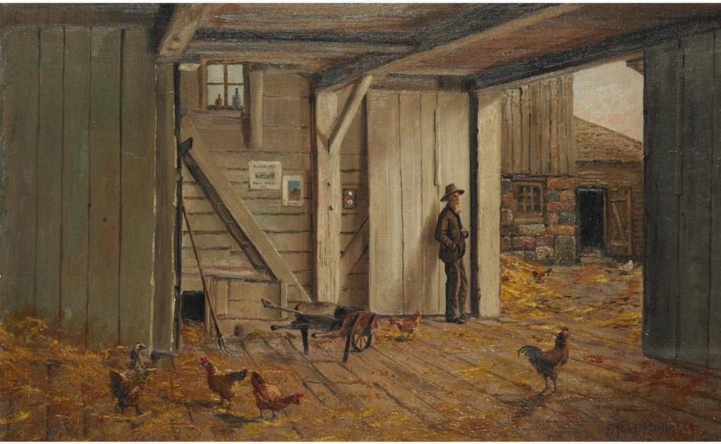 Thomas Mower Martin (1838-1934) - Farmer And Chickens In A Barn Doorway