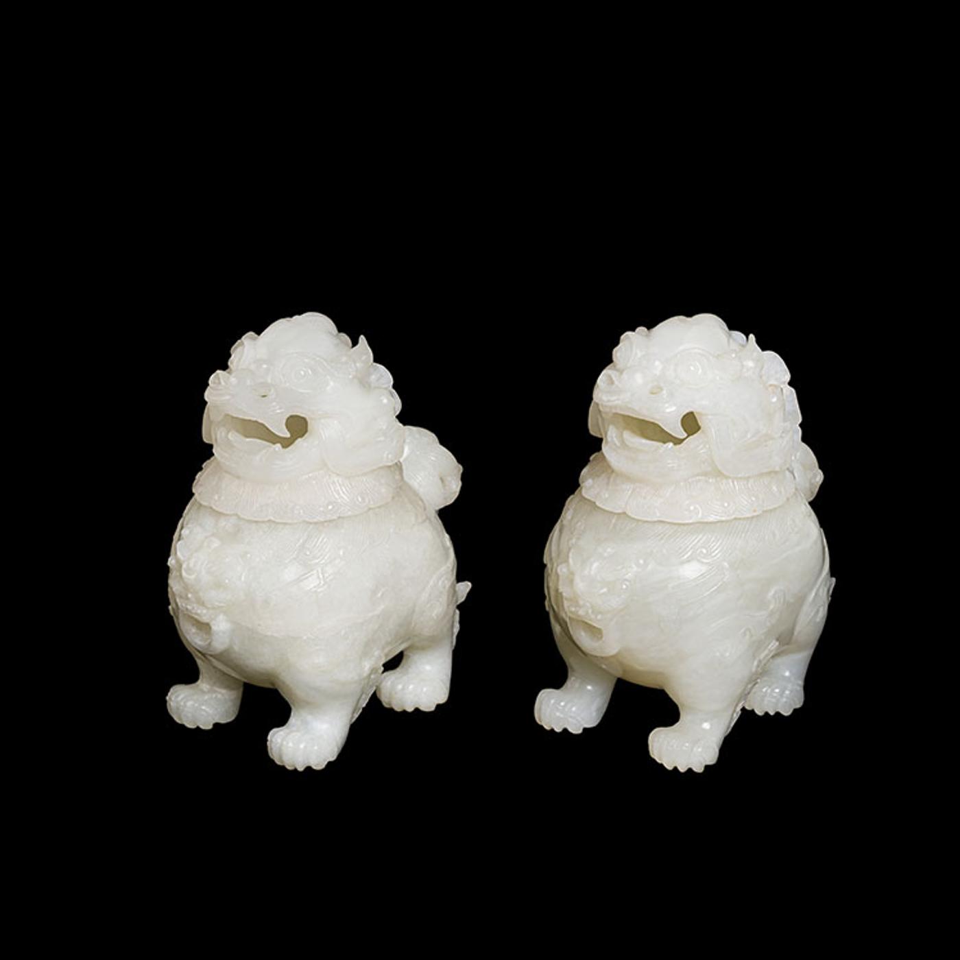 Chinese Art - A Pair of Chinese White Jade ‘Luduan’ Censers, Republican Period