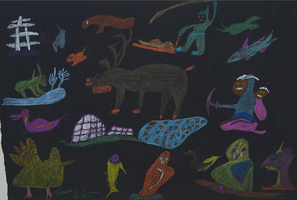Tuna Iquliq (1935-2015) - Untitled Drawing Of Animals And People